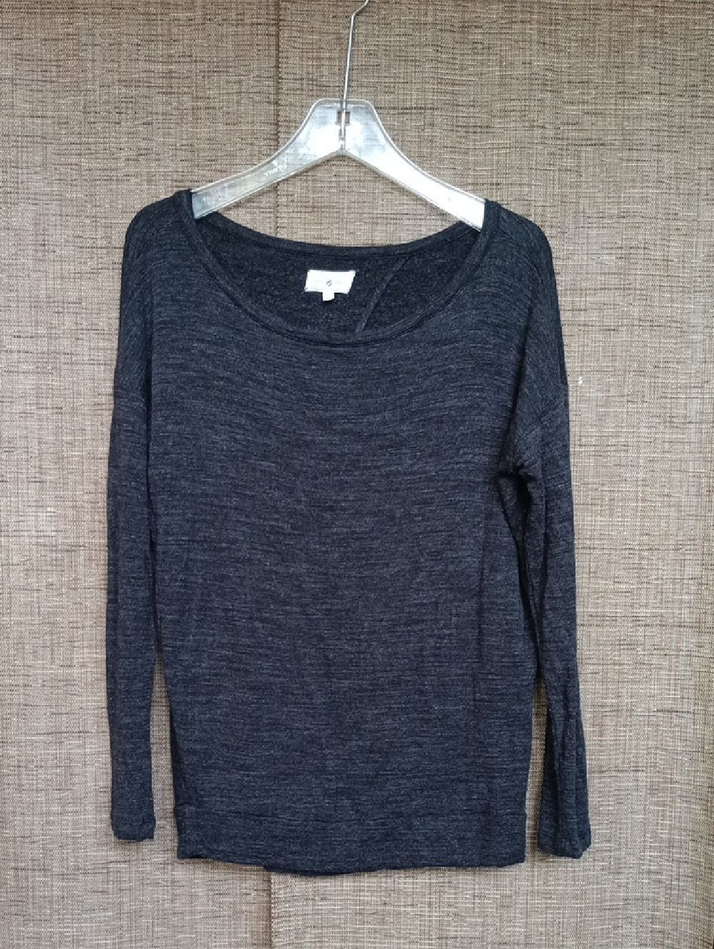 Lou & Grey Charcoal Scoop Neck Long Sleeve Top Slit Back